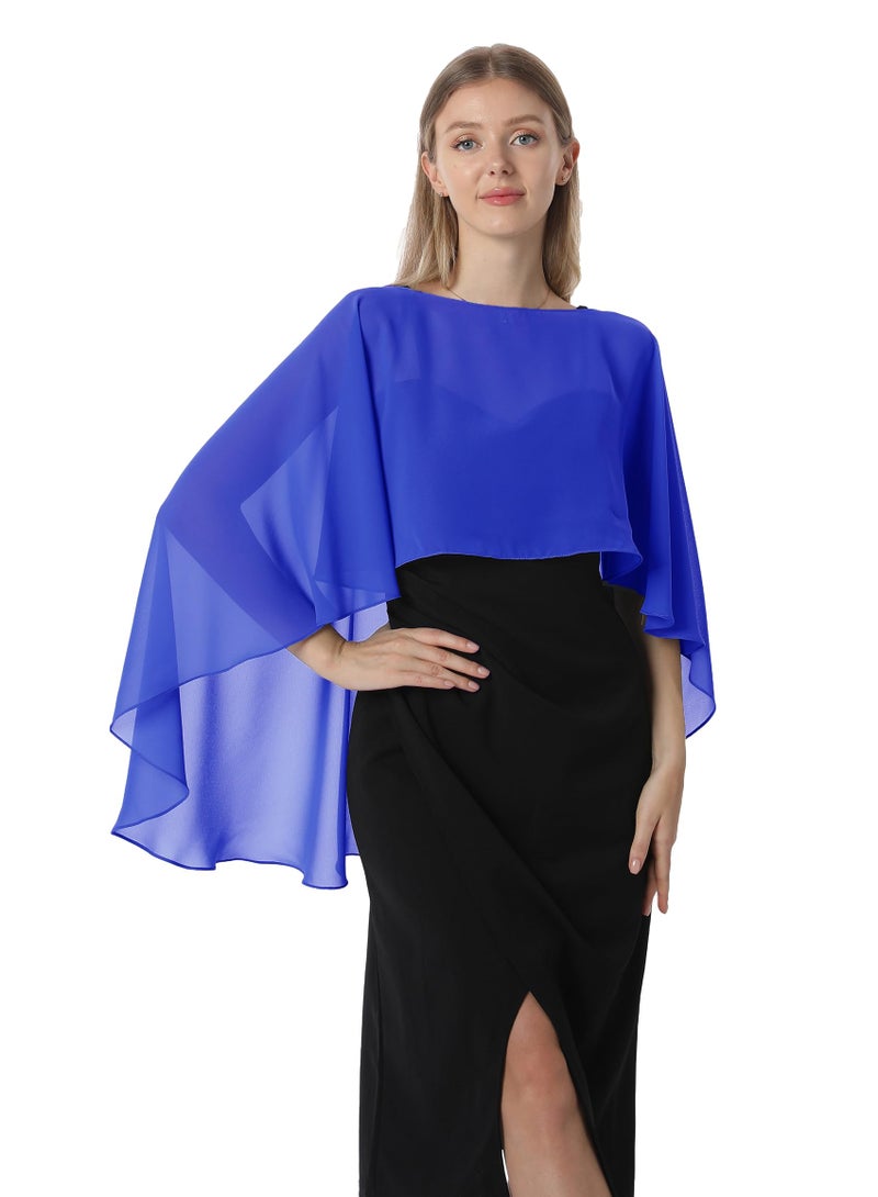 Hotshawl Capelets for women Chiffon Cape Shawls and Wraps for Evening Dress Wedding Capes Cover Up (Royal Blue) - Image 1